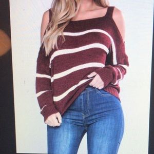 Striped cold shoulder (light) sweater top